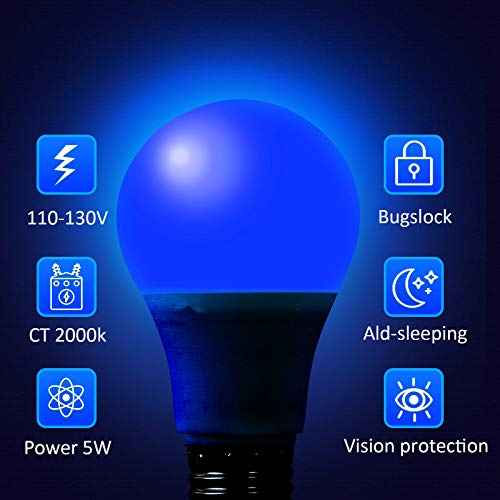 KQHBEN A19 LED Blue Light Bulbs, 9Watts (60w Equivalent), E26 Base, for Wedding Halloween Christmas Party Bar Mood Ambiance Decor, 2 Pack