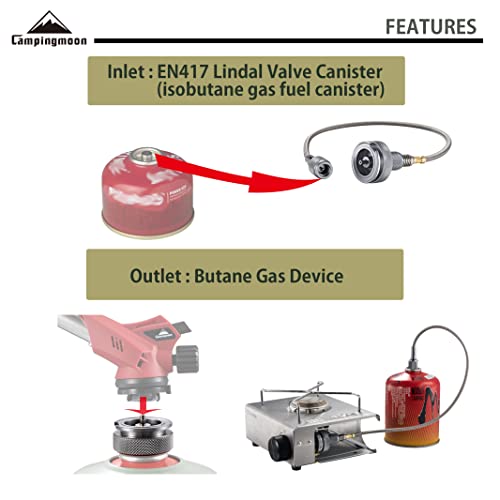 CAMPINGMOON Camping Gas Stove Adapter, Input: EN417 Lindal Valve Canister, Output: Butane Gas Stove Z13M