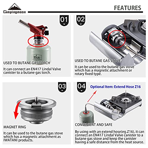 CAMPINGMOON Camping Gas Stove Adapter, Input: EN417 Lindal Valve Canister, Output: Butane Gas Stove Z13M