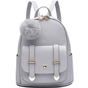 i ihayner girls fashion backpack mini backpack purse for women teenage girls purses pu leather pompom backpack shoulder bag grey