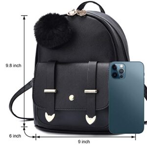 I IHAYNER Girls Fashion Backpack Mini Backpack Purse for Women Teenage Girls Purses PU Leather Pompom Backpack Shoulder Bag Grey