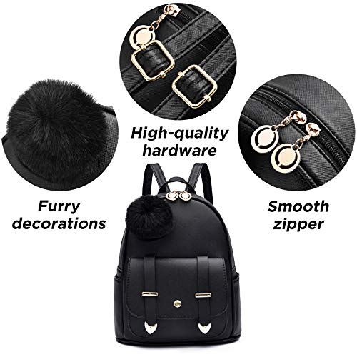 I IHAYNER Girls Fashion Backpack Mini Backpack Purse for Women Teenage Girls Purses PU Leather Pompom Backpack Shoulder Bag Purple