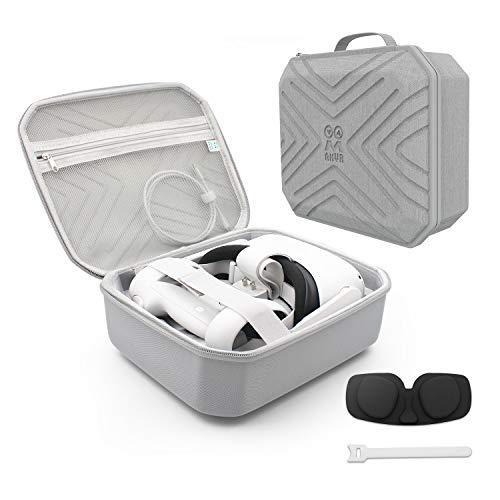 AMVR Carrying Case for Oculus Quest 2 - Protable Box Fit Meta Quest2 VR Headset With Headband, Pair Controllers, Charger Accessories, Hand Carry Protective Waterproof Case (Gray Small)