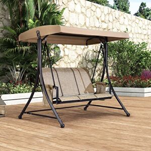 purple leaf 3-seat deluxe outdoor patio porch swing with weather resistant steel frame, adjustable tilt canopy, beige