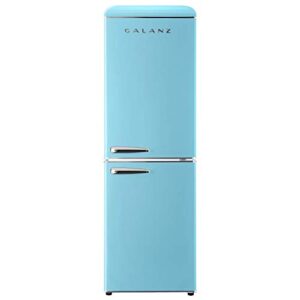 galanz glr74bber12 retro refrigerator with bottom mount freezer frost free, dual door fridge, adjustable electrical thermostat control, 7.4 cu ft, blue