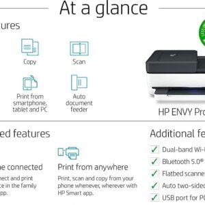 HP Envy Pro 6475 Wireless All-in-One Printer, Mobile Print, Scan & Copy, Compatible with Alexa (8QQ86A) (Renewed)