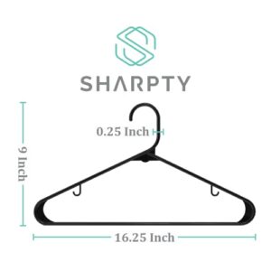 Sharpty Plastic Hangers Clothes Hangers for Clothing, Closet, Coats & Shirts - Durable, Thick, Tough & Space Saving - for Everyday Standard Use, Room Essentials & Basics - 20 Pack - Black