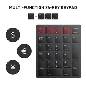 havit Bluetooth Number Pad Wireless Numeric Keypad Numpad 26 Keys Portable Mini Financial Accounting Rechargeable Numeric Pad for Laptop Desktop, PC, Surface Pro,Notebook (Black)