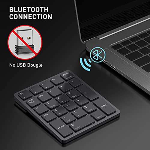 havit Bluetooth Number Pad Wireless Numeric Keypad Numpad 26 Keys Portable Mini Financial Accounting Rechargeable Numeric Pad for Laptop Desktop, PC, Surface Pro,Notebook (Black)