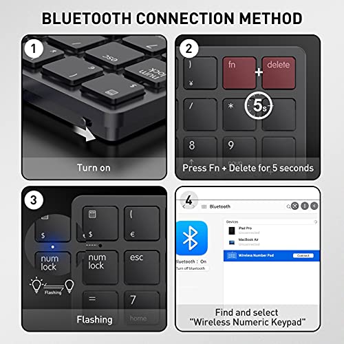 havit Bluetooth Number Pad Wireless Numeric Keypad Numpad 26 Keys Portable Mini Financial Accounting Rechargeable Numeric Pad for Laptop Desktop, PC, Surface Pro,Notebook (Black)