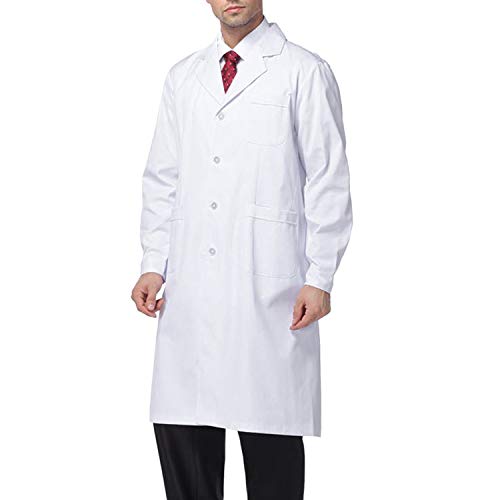 Baokai White Lab Coat, Medical Coat for Men, Unisex Long Sleeve Cotton Doctor's Costume for Adult (S-XXL)