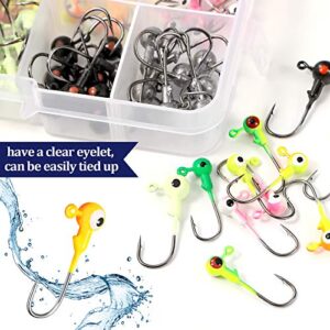 Sumind 100 Pieces Jig Head Jig Ball Fishing Jig Hooks Round Painted Fishing Lures with Plastic Box for Freshwater and Saltwater Fishing