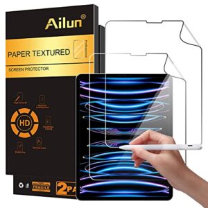 ailun paper textured screen protector for ipad pro 12.9 inch display [2022 & 2021 & 2020 & 2018 release] 2pack draw and sketch like on paper textured anti glare less reflection