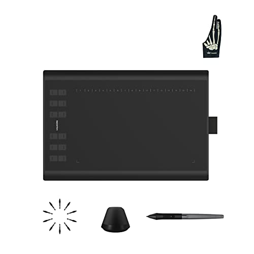 Huion Inspiroy H1060P Graphics Drawing Tablet with Digital Pen PW100 and Skeleton Glove, OTG Adapters Included