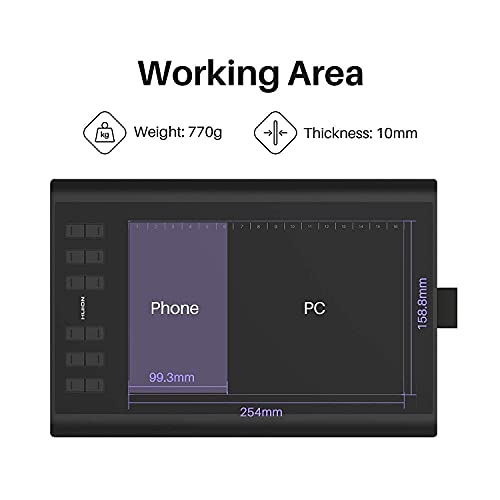 Huion Inspiroy H1060P Graphics Drawing Tablet with Digital Pen PW100 and Skeleton Glove, OTG Adapters Included