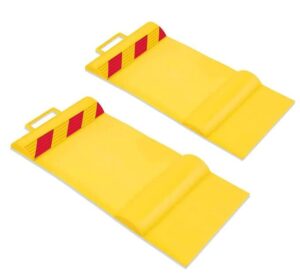 raxgo car parking mat, garage wheel stopper parking aid, tire guides for cars, trucks & other vehicles | anti-skid grips, easy install adhesive, carry handles & reflective strips | pack of 2 mats