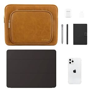 Comfyable Protective Tablet Sleeve Compatible for iPad Pro 12.9 inch M2 2022 6th Gen & Smart/Magic Keyboard with Pencil Holder &Big Accessory Pocket - PU Leather Bag Waterproof Cover Case - Brown