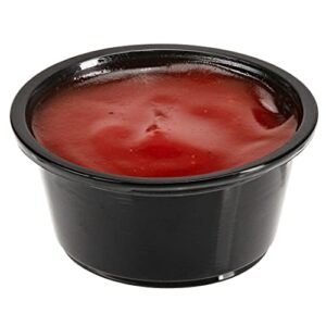 restaurantware base 2 ounce sauce cups, 2000 microwave-safe condiment cups - crack-resistant, disposable, black plastic portion cups, for samples, sauces, or toppings, lids sold separately