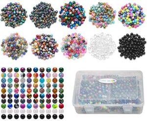 glass beads for jewelry making,1100pcs 83 different round beads include crystals & gemstone beads, crackle & patterns beads, spacer beads for diy bracelet earring necklace (8mm)