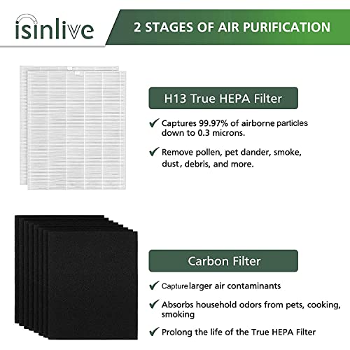 isinlive Replacement Filter Compatible with Winix C545, P150, B151, Replaces Winix Filter S 1712-0096-00, 2 H13 Ture HEPA Filter + 8 Carbon Filters