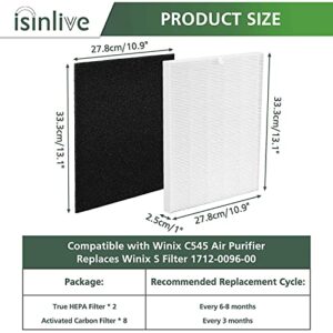 isinlive Replacement Filter Compatible with Winix C545, P150, B151, Replaces Winix Filter S 1712-0096-00, 2 H13 Ture HEPA Filter + 8 Carbon Filters