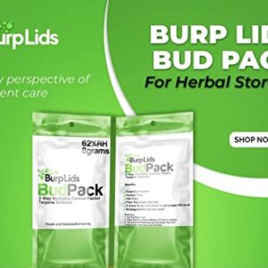 Burp Lids Bud Pack | 62% RH 2-Way Humidity Control | Size 8g Protects Up to 1 Ounce (30 Grams) Flower | Prevent Terpene Loss Over Drying and Molding | 12-Count Resealable Bag