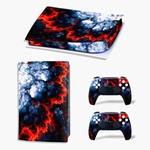 ps5 stickers full body vinyl skin decal cover for playstation 5 digital edition console controllers (digital edition, colorful fire)