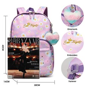 Caran·Y Girls Backpack for Kid in Waterproof Elementary Large space Love decoration Starry Pattern School Bookbag Boys Girls Fit Over 6 Years Old Girls Book Bag（Purple）
