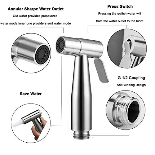 Handheld Bidet Sprayer Toilet Kit - Water Tank Hook and 59in ABS Flexible Telescopic Shower Hose