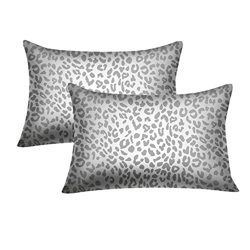 GALMAXS7 Satin Pillowcase for Hair and Skin Grey Leopard Print Satin Pillowcase Envelope Pillowcase Standard Size Set of 2 Soft and Cozy Pillowcase Satin for Women