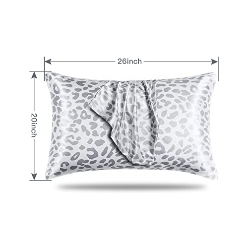 GALMAXS7 Satin Pillowcase for Hair and Skin Grey Leopard Print Satin Pillowcase Envelope Pillowcase Standard Size Set of 2 Soft and Cozy Pillowcase Satin for Women