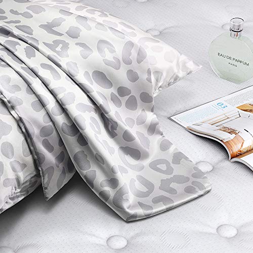 GALMAXS7 Satin Pillowcase for Hair and Skin Grey Leopard Print Satin Pillowcase Envelope Pillowcase Standard Size Set of 2 Soft and Cozy Pillowcase Satin for Women