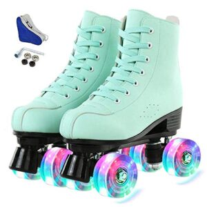 hurber women roller skates high-top double-row pu leather roller skates for women (flash wheel,42 - us:9.5)