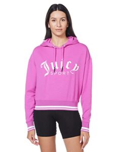 juicy couture women's cropped logo pullover hoodie, wild fuchsia, large