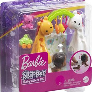 Barbie Skipper Babysitters Inc. Crawling and Playtime Playset with Baby Doll with Bobbling Head and Bottom, Floor Gym, Blanket and 6 Toy Accessories