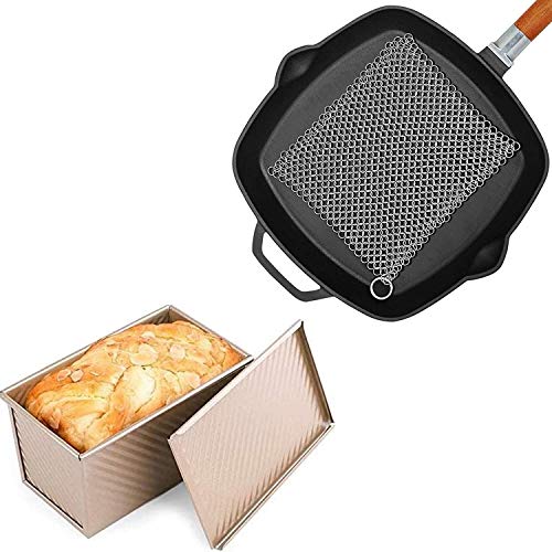 Amagabeli Nonstick Bakeware Loaf Pan with Cover 8.4”x4.5”x4.1” Bundle Amagabeli 8” x 8” 316 Stainless Steel Cast Iron Cleaner