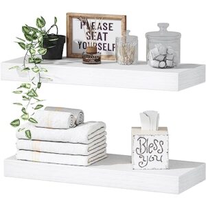 qeeig white floating shelves bathroom wall shelf over toilet bedroom kitchen living room modern decor small 16 inch set of 2 (008-40w)