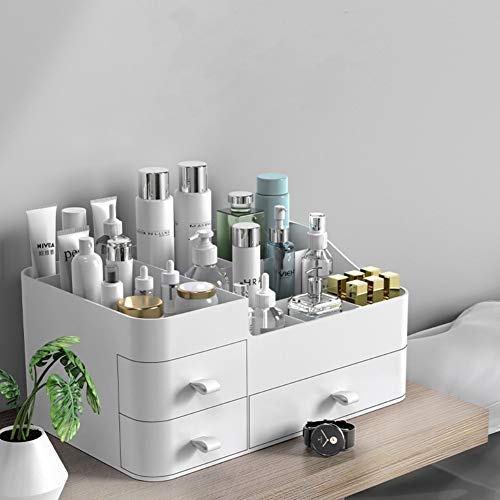 MIUOPUR Makeup Organizer for Vanity, Large Capacity Desk Organizer with Drawers for Cosmetics, Lipsticks, Jewelry, Nail Care, Skincare, Ideal for Bedroom and Bathroom Countertops - Large White