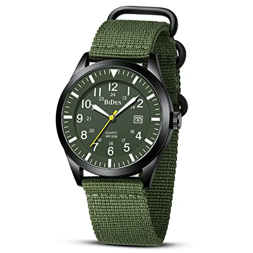 HANPOSH Mens Watches Waterproof Military Watches for Men Analog Tactical Wrist Watch Army Field Watches Work Watch Outdoor Casual Quartz Japanese Movement Nylon Band Black Green