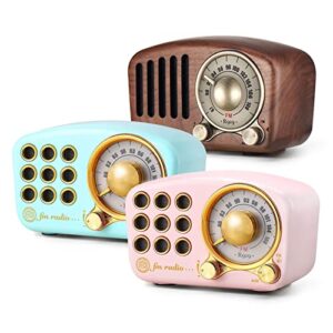 retro bluetooth speaker, vintage radio-greadio fm radio with old fashioned classic style,strong bass enhancement,loud volume,bluetooth 4.2 wireless connection,tf card and mp3 player (blue+pink+walnut)