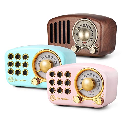 Retro Bluetooth Speaker, Vintage Radio-Greadio FM Radio with Old Fashioned Classic Style,Strong Bass Enhancement,Loud Volume,Bluetooth 4.2 Wireless Connection,TF Card and MP3 Player (Blue+Pink+Walnut)