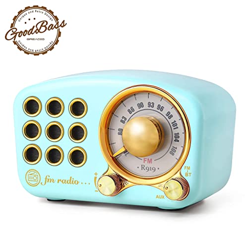 Retro Bluetooth Speaker, Vintage Radio-Greadio FM Radio with Old Fashioned Classic Style,Strong Bass Enhancement,Loud Volume,Bluetooth 4.2 Wireless Connection,TF Card and MP3 Player (Blue+Pink+Walnut)