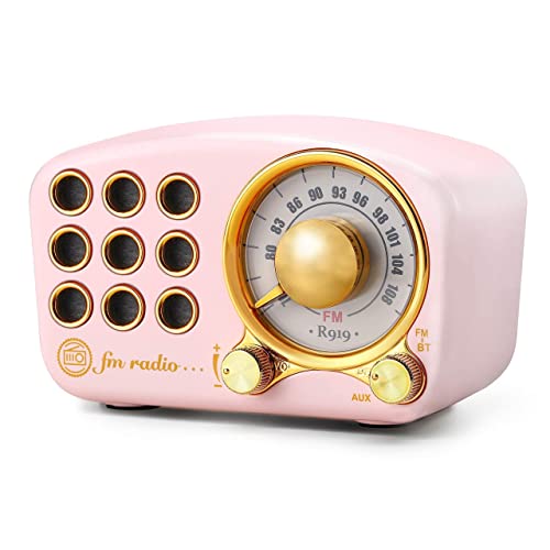 Retro Bluetooth Speaker, Vintage Radio-Greadio FM Radio with Old Fashioned Classic Style,Strong Bass Enhancement,Loud Volume,Bluetooth 4.2 Wireless Connection,TF Card and MP3 Player (Blue+Pink+Walnut)