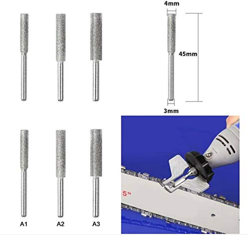 Chiloskit 12pcs 1/8 Shank Polishing Chainsaw Grinding Head Sharpener Burr Stone File Saw Tools 4/4.8/5.5MM (Diamond)