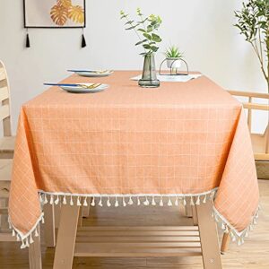 rectangle tablecloth cotton tablecloth wrinkle free dust-proof table cloth checkered design tablecloth heavy weight cotton linen 55"x86" coral embroidery tassel tablecloth for home kitchen tables