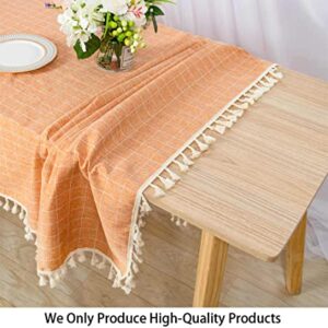 Rectangle Tablecloth Cotton Tablecloth Wrinkle Free Dust-Proof Table Cloth Checkered Design Tablecloth Heavy Weight Cotton Linen 55"x86" Coral Embroidery Tassel Tablecloth for Home Kitchen Tables
