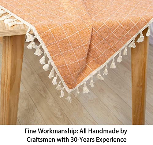 Rectangle Tablecloth Cotton Tablecloth Wrinkle Free Dust-Proof Table Cloth Checkered Design Tablecloth Heavy Weight Cotton Linen 55"x86" Coral Embroidery Tassel Tablecloth for Home Kitchen Tables