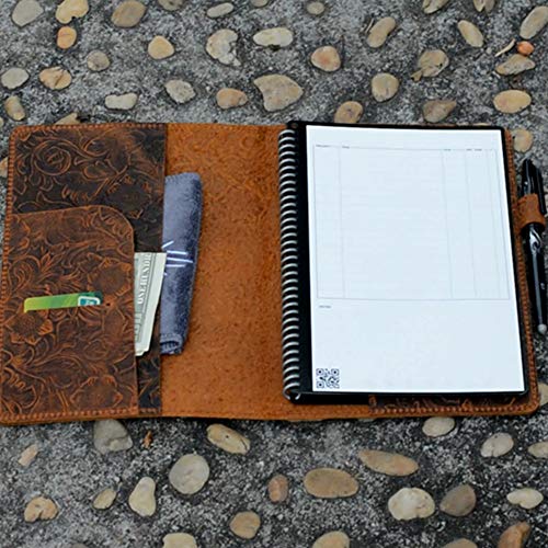 JJNUSA Compatible with Rocketbook Cover Smart Business Genuine Leather Notebook Cover for Everlast, Fusion, Wave, Moleskin A5 with Pen Loop & Business Card Holder Executive 6" x 8.8" Flower
