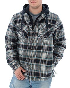 legendary whitetails men's standard maplewood hooded shirt jacket, blue dusk plaid, large