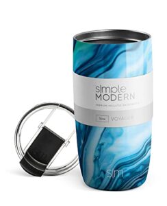 simple modern travel coffee mug tumbler with flip lid | reusable insulated stainless steel cold brew iced coffee cup thermos | gifts for women men him her | voyager collection | 16oz | ocean geode